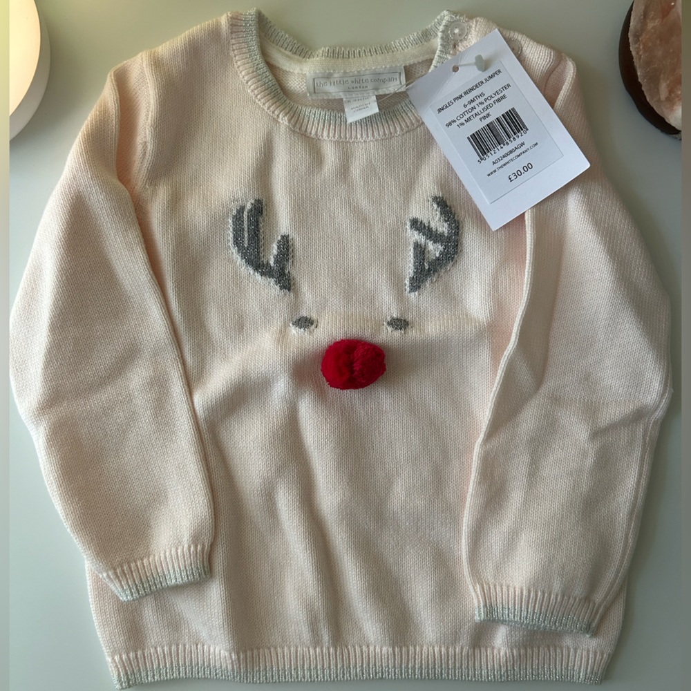 Pink/Cream Reindeer Baby Sweater